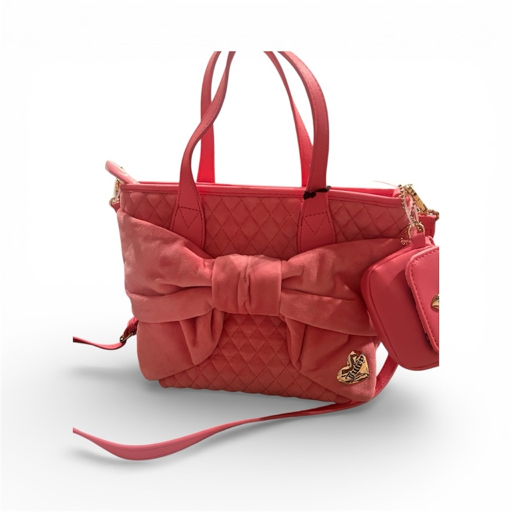 Juicy Couture Pink Bow Quilted Tote Satchel + Matching Pouch